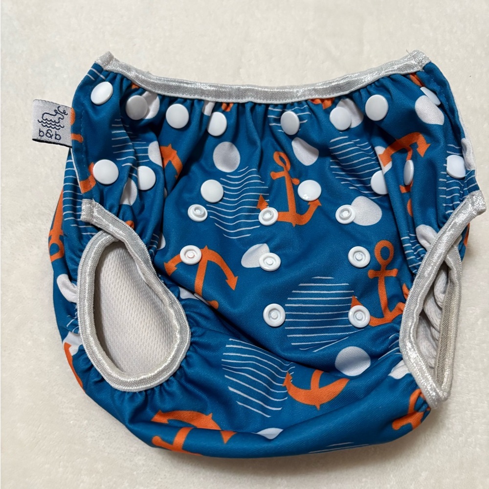 Blue and Orange Anchor Kids Swim Diaper